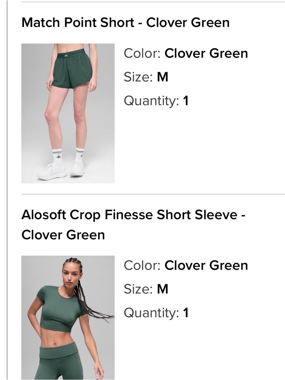 ALO Yoga Match Point Short & Alosoft Crop Finesse Set in Clover Green - Picture 7 of 7
